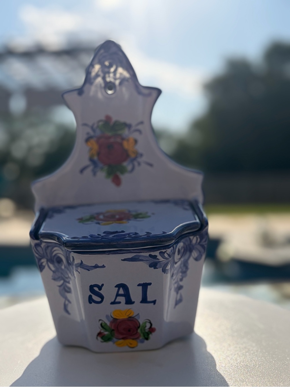 Hand-Painted Blue and White Ceramic Salt Box - SAL